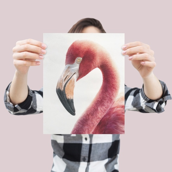 Watercolor Flamingo Wall Art Print, Unframed - Vibrant Tropical Elegance - Picture 4 of 7